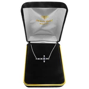 0.24 Carat 14K Solid White Gold Cross Bracelet Diamond Sapphire