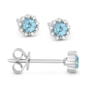 0.27Ct Blue Topaz Stud Earrings In 14K White Gold