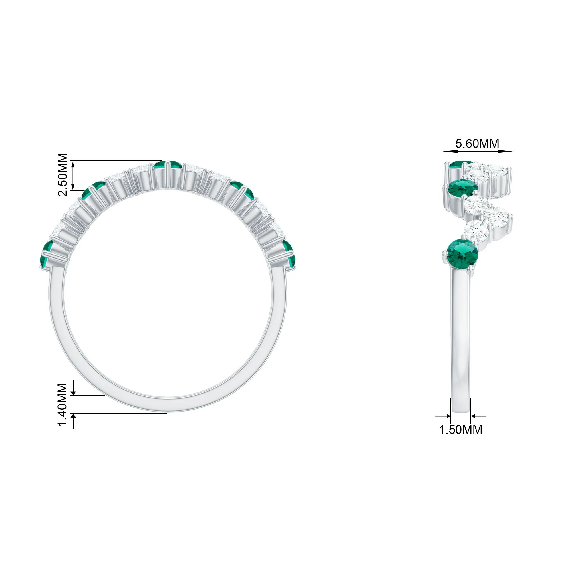 1 CT Created Emerald and Diamond Zig Zag Half Eternity Ring