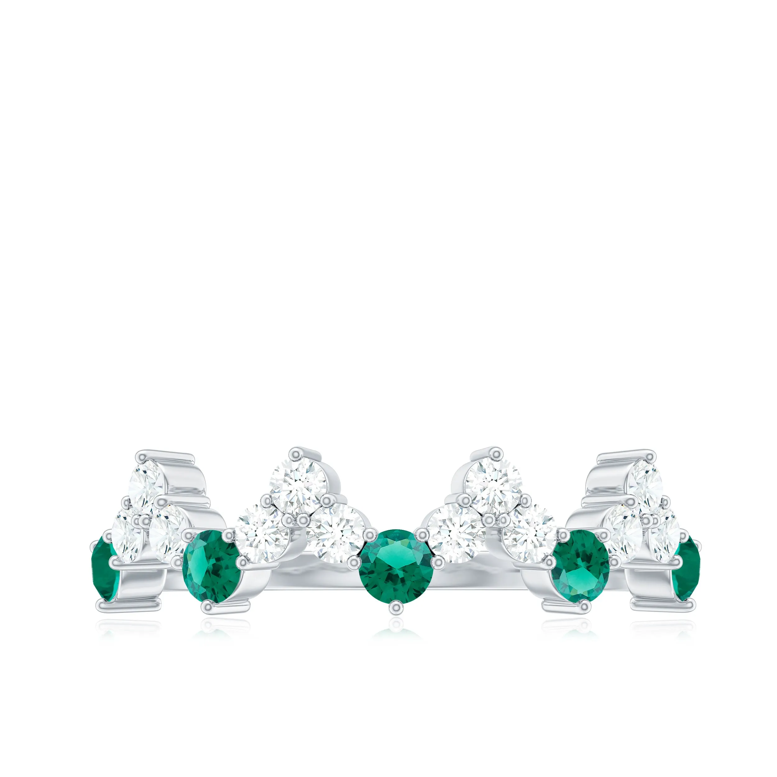 1 CT Created Emerald and Diamond Zig Zag Half Eternity Ring
