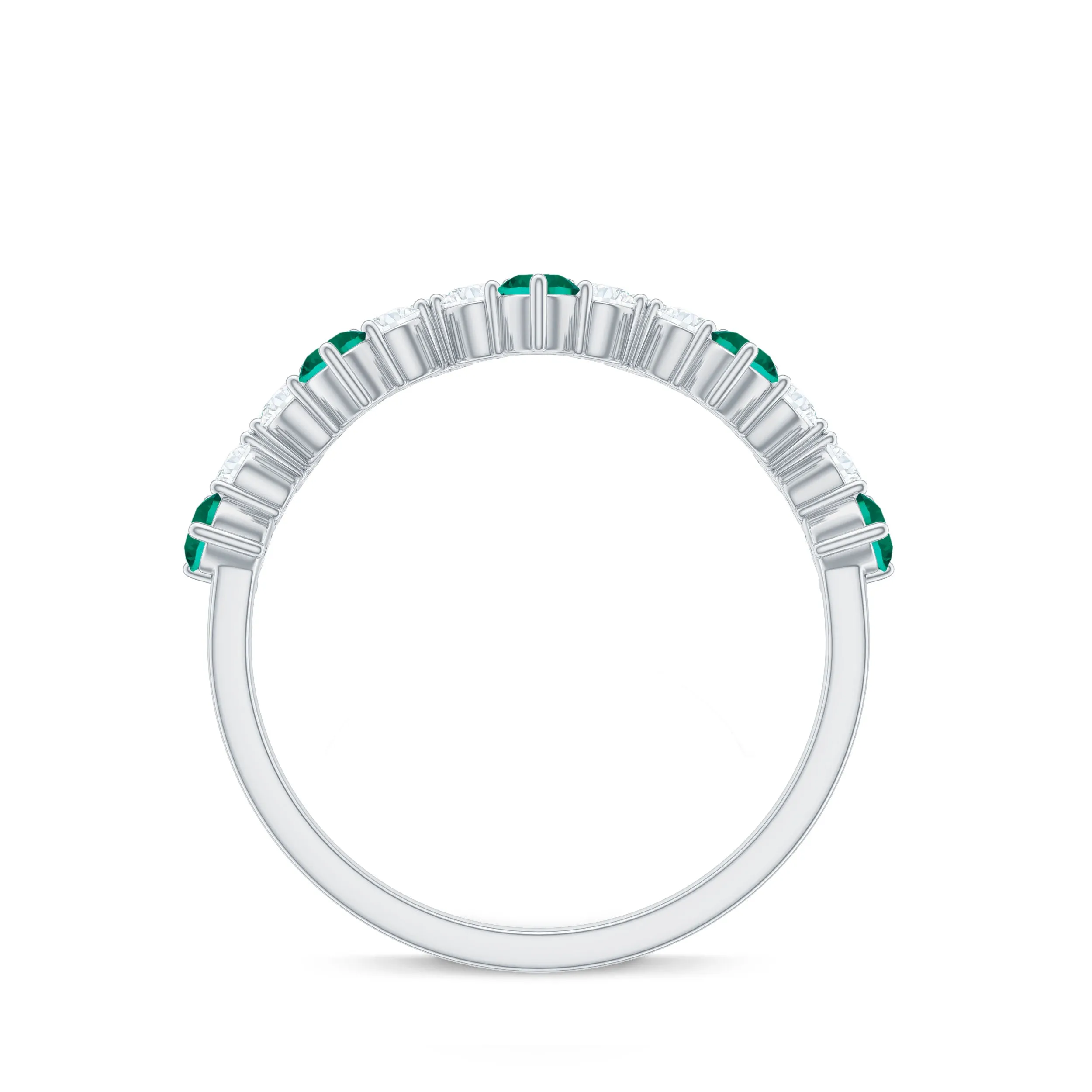 1 CT Created Emerald and Diamond Zig Zag Half Eternity Ring