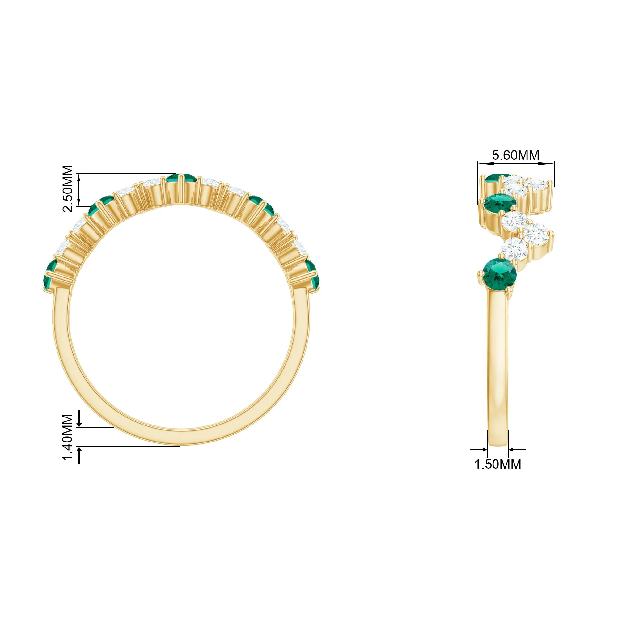 1 CT Created Emerald and Diamond Zig Zag Half Eternity Ring