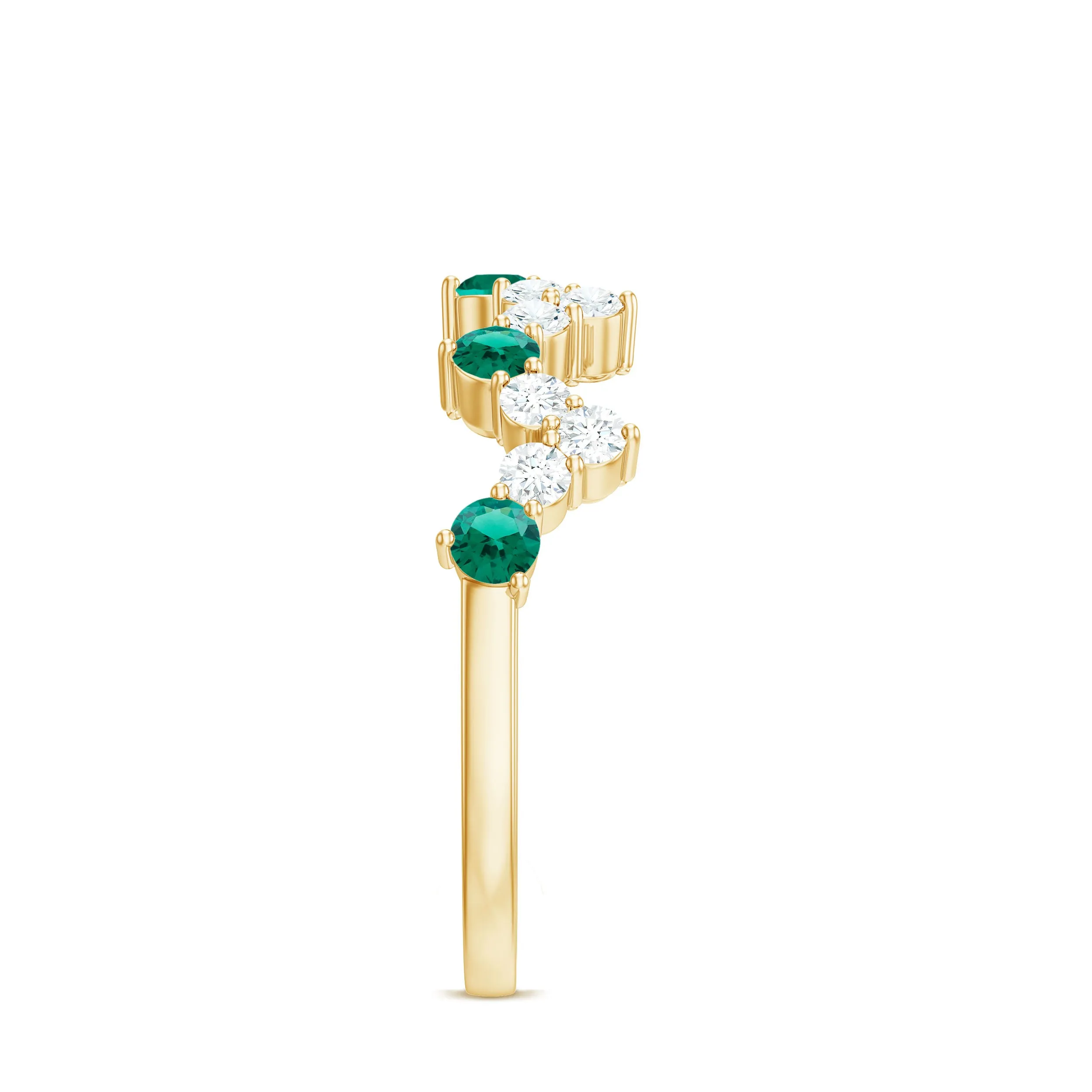 1 CT Created Emerald and Diamond Zig Zag Half Eternity Ring