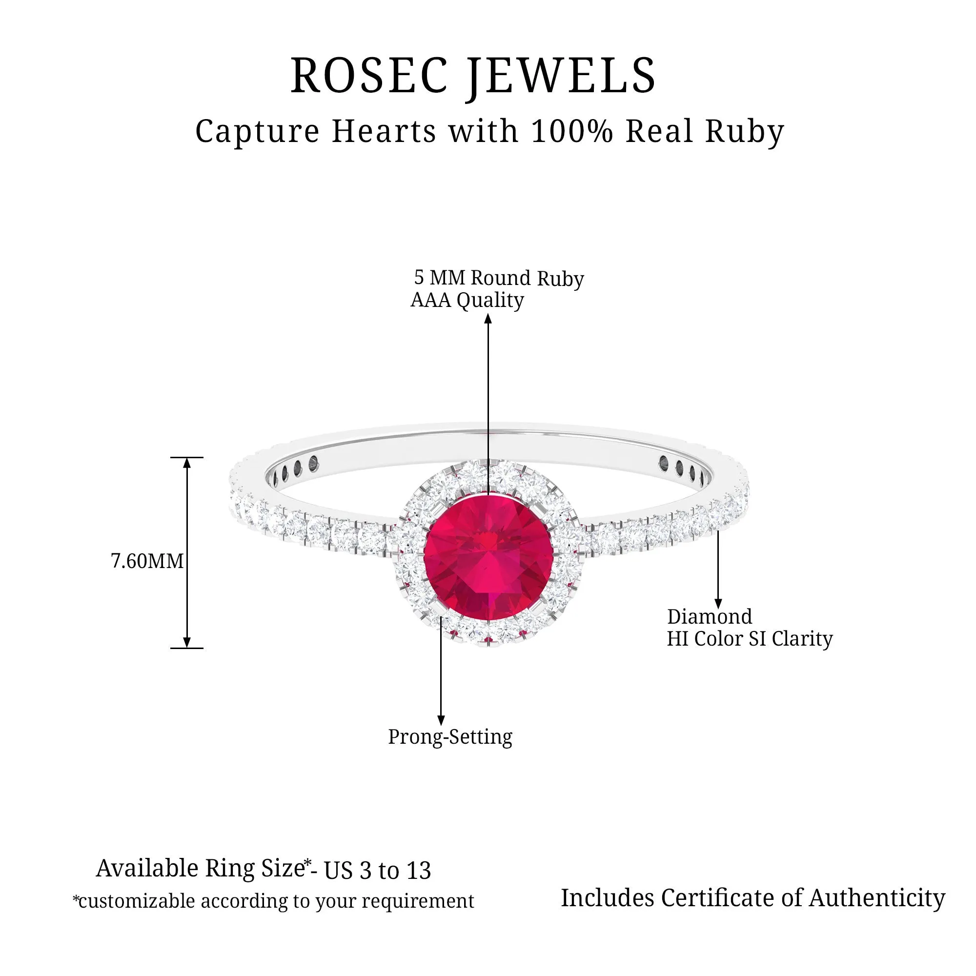 1 CT Minimal Ruby and Diamond Engagement Ring