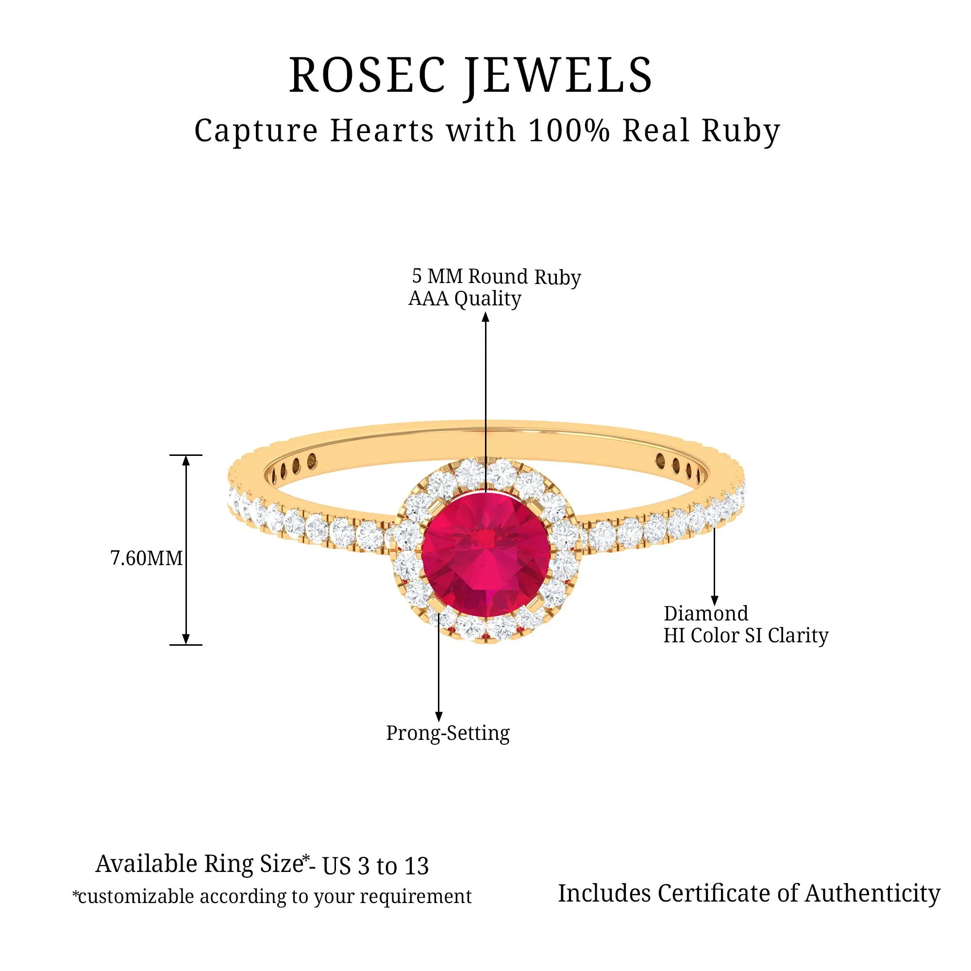 1 CT Minimal Ruby and Diamond Engagement Ring