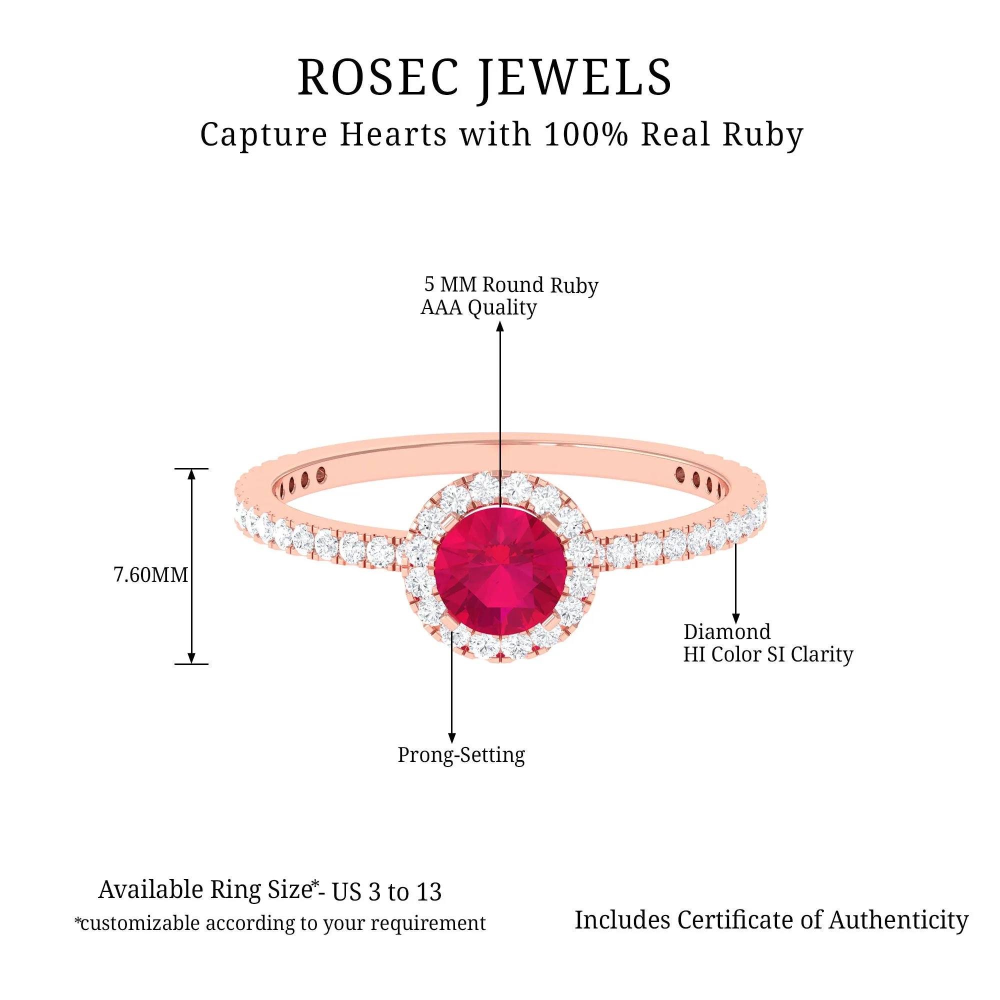 1 CT Minimal Ruby and Diamond Engagement Ring