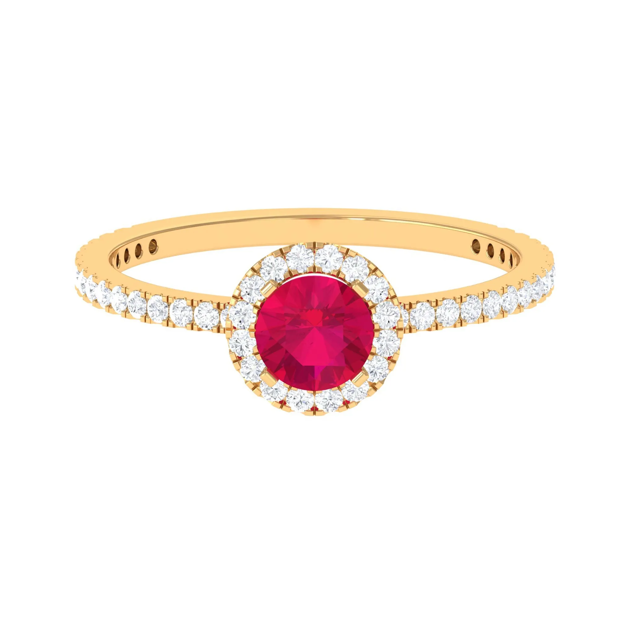 1 CT Minimal Ruby and Diamond Engagement Ring