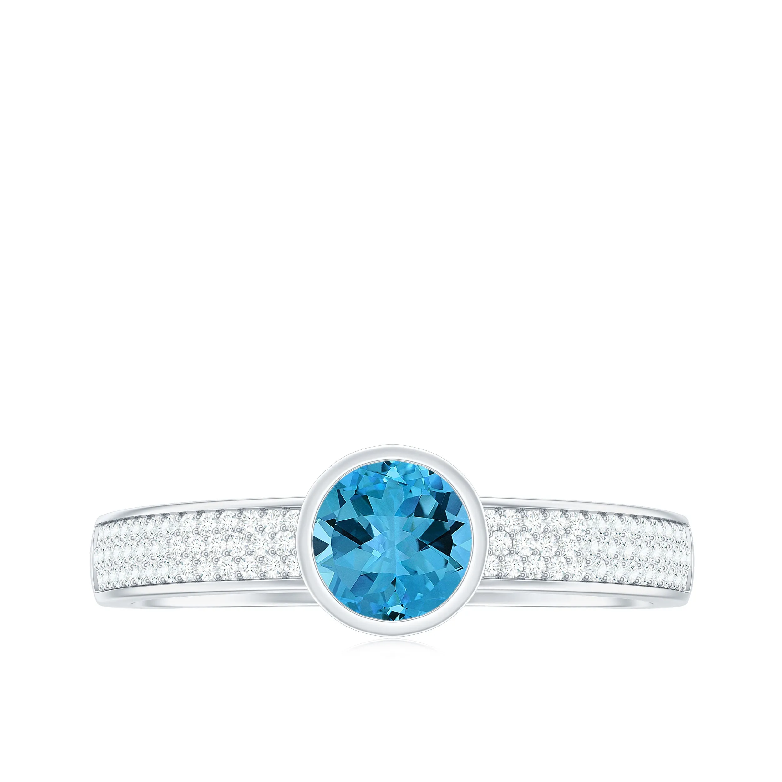 1 CT Solitaire Swiss Blue Topaz Solitaire and Diamond Engagement Ring