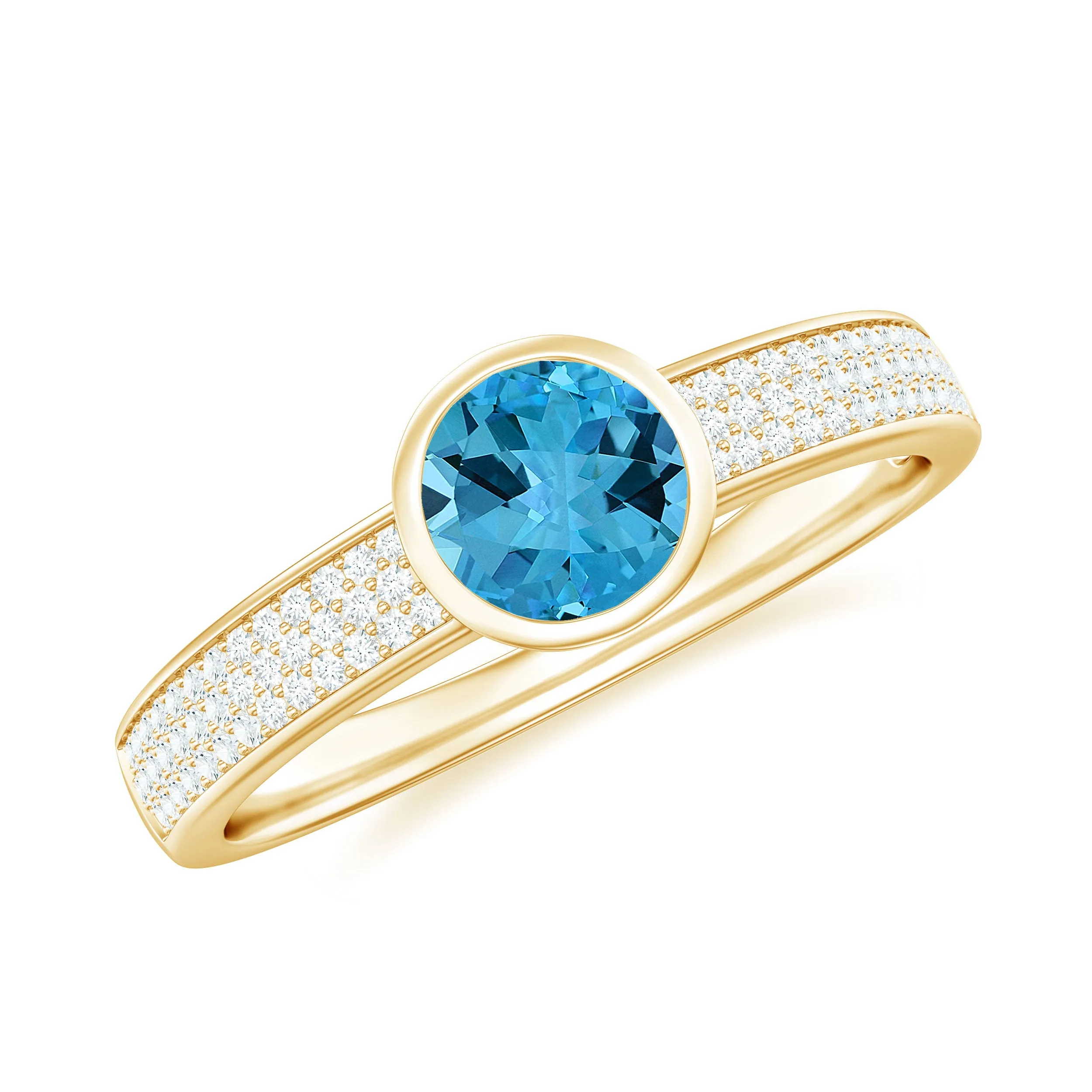 1 CT Solitaire Swiss Blue Topaz Solitaire and Diamond Engagement Ring