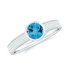 1 CT Solitaire Swiss Blue Topaz Solitaire and Diamond Engagement Ring