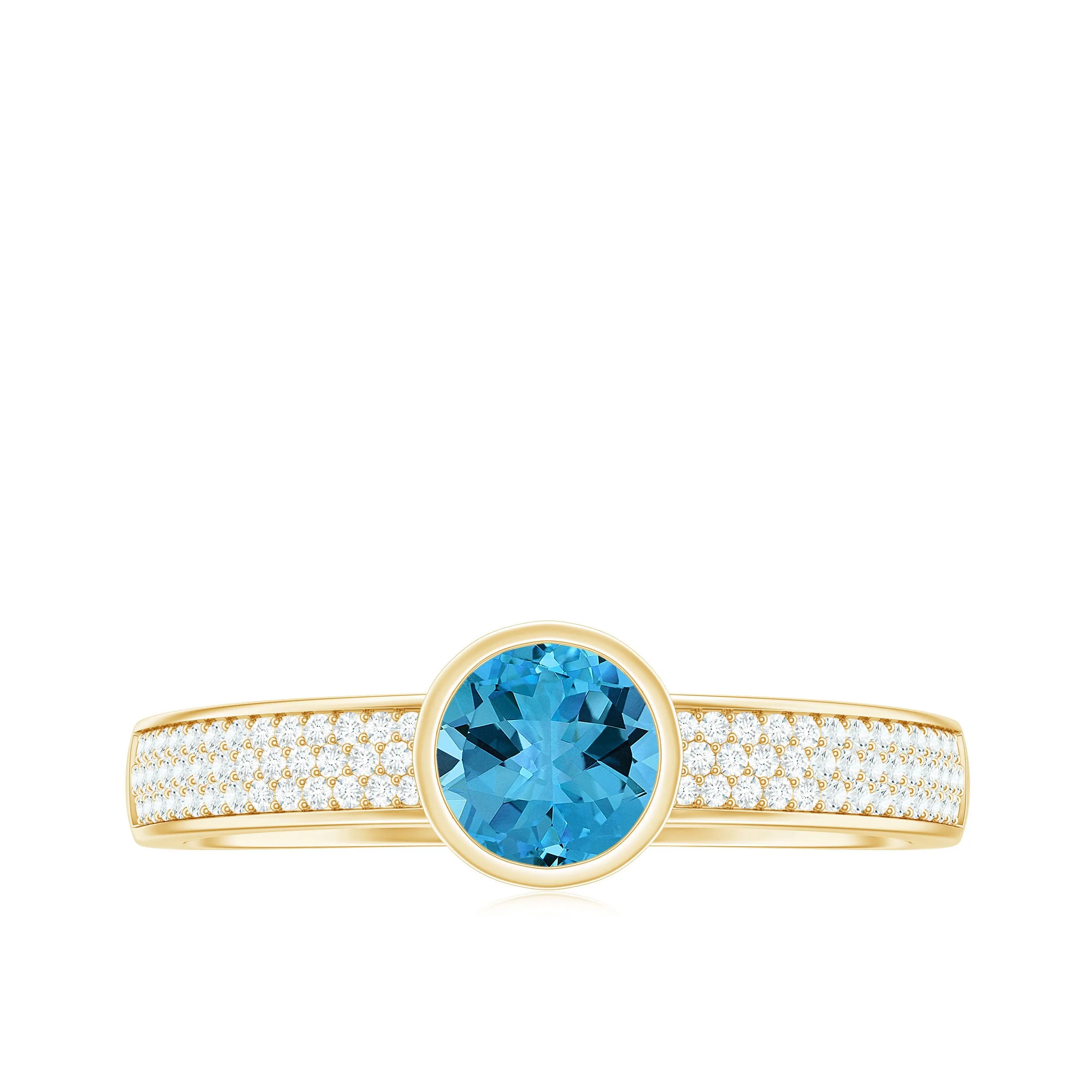 1 CT Solitaire Swiss Blue Topaz Solitaire and Diamond Engagement Ring