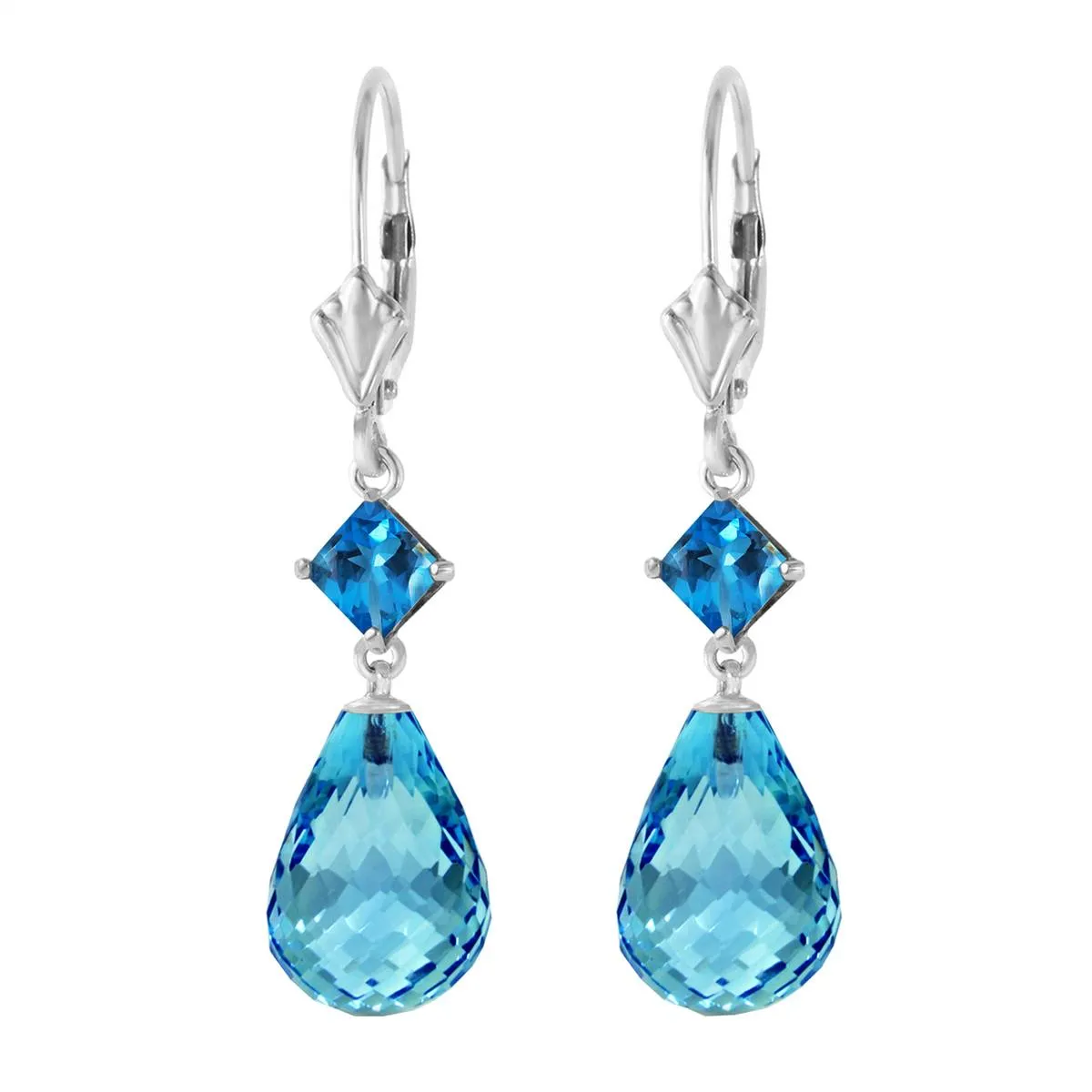 11 Carat 14K Solid White Gold High Tide Blue Topaz Earrings