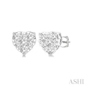1/3 ctw Heart Shape Lovebright Round Cut Diamond Stud Earring in 14K White Gold