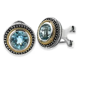 14K And 925 Sterling Silver Earrings With Blue Topaz (141E114809BT)
