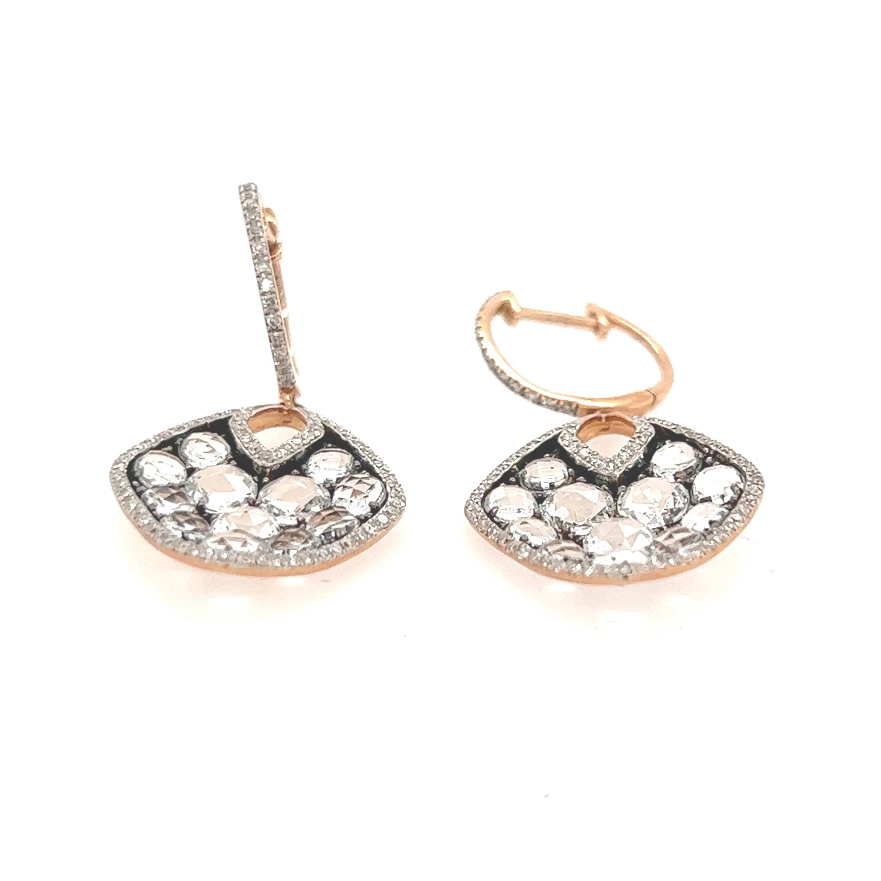 14K Rose Gold Drop Earrings with Clustered Champaign Diamond