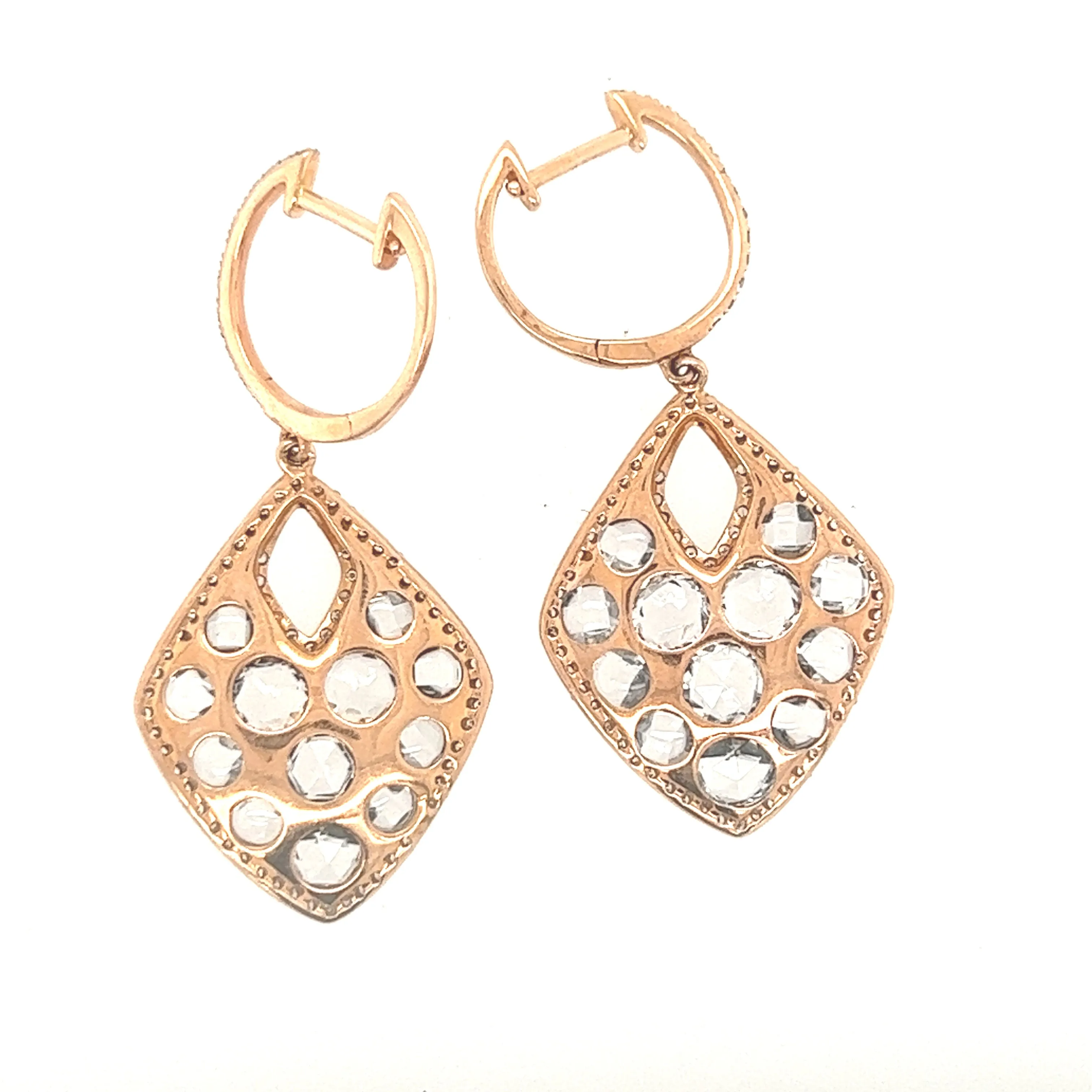 14K Rose Gold Drop Earrings with Clustered Champaign Diamond