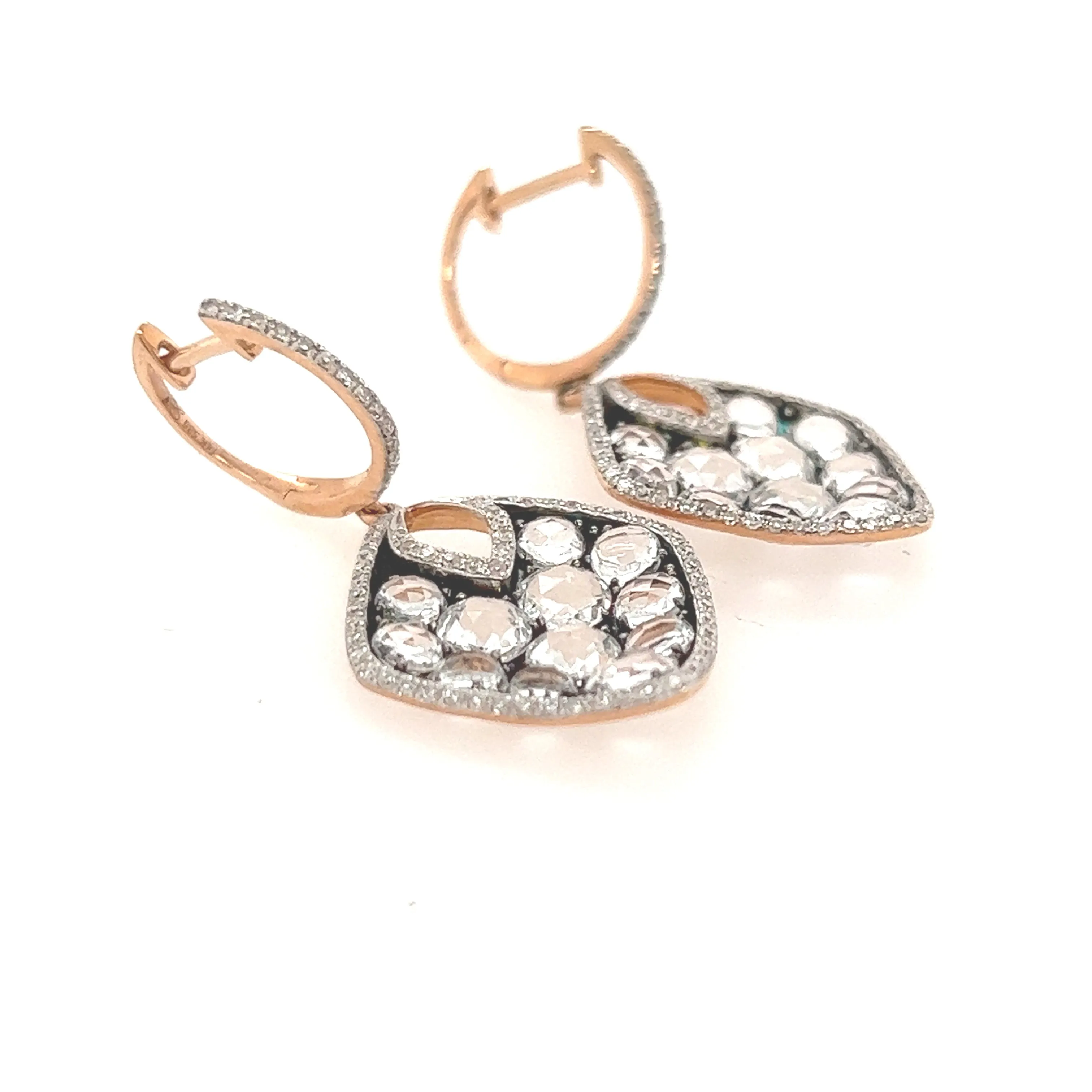 14K Rose Gold Drop Earrings with Clustered Champaign Diamond