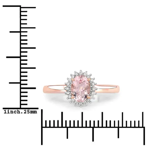 14K Rose Gold Morganite & Halo Diamond Ladies Ring