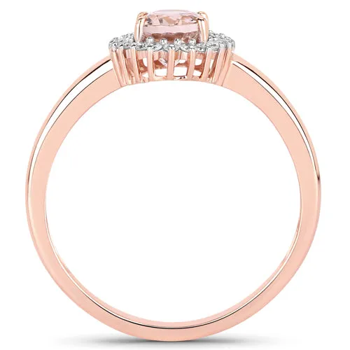 14K Rose Gold Morganite & Halo Diamond Ladies Ring