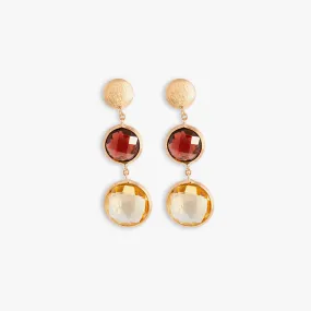 14K satin rose gold Kensington double drop earrings with garnet and citrine