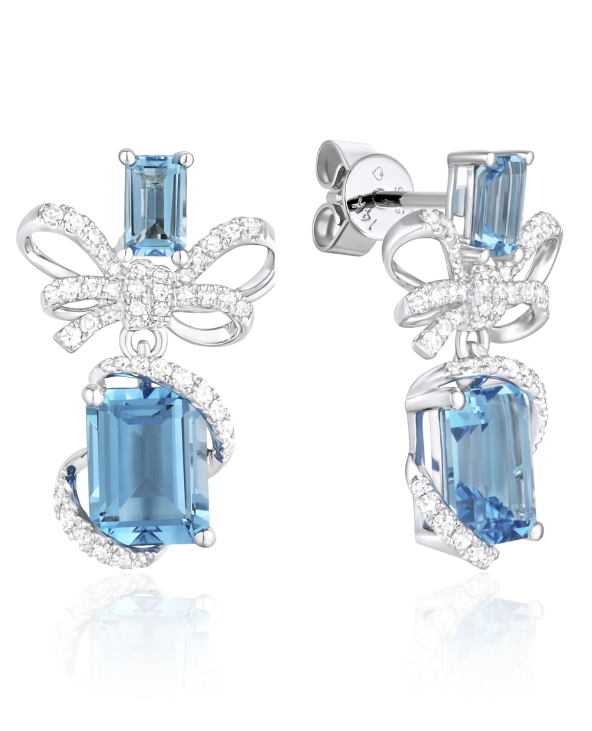 14K White Gold "Bow" Earrings with Blue Topaz