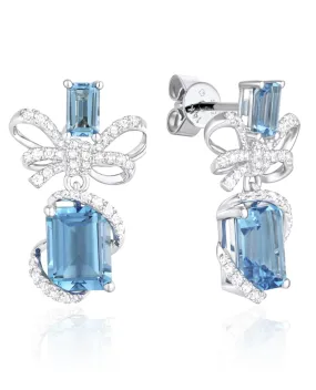 14K White Gold "Bow" Earrings with Blue Topaz