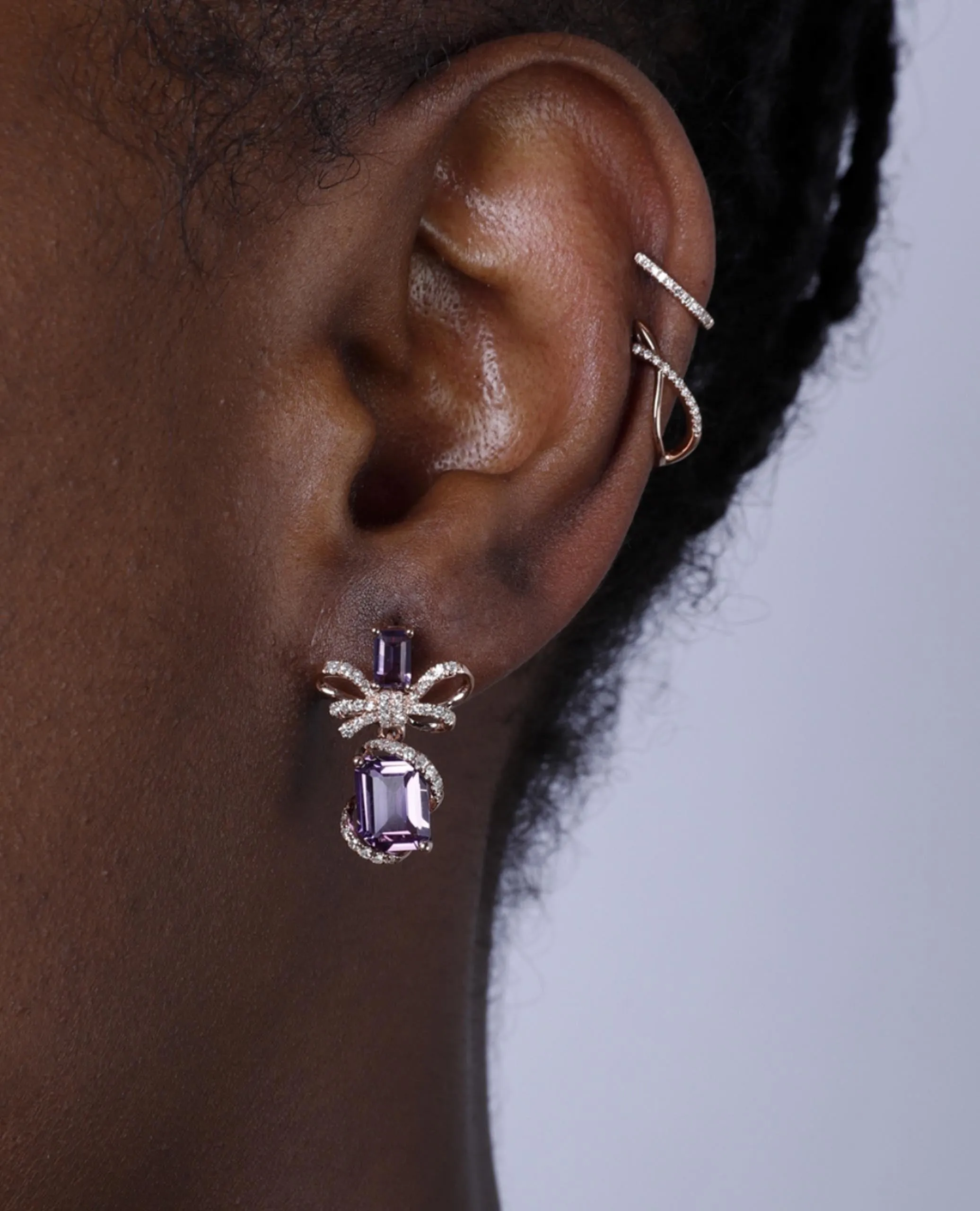 14K White Gold "Bow" Earrings with Blue Topaz