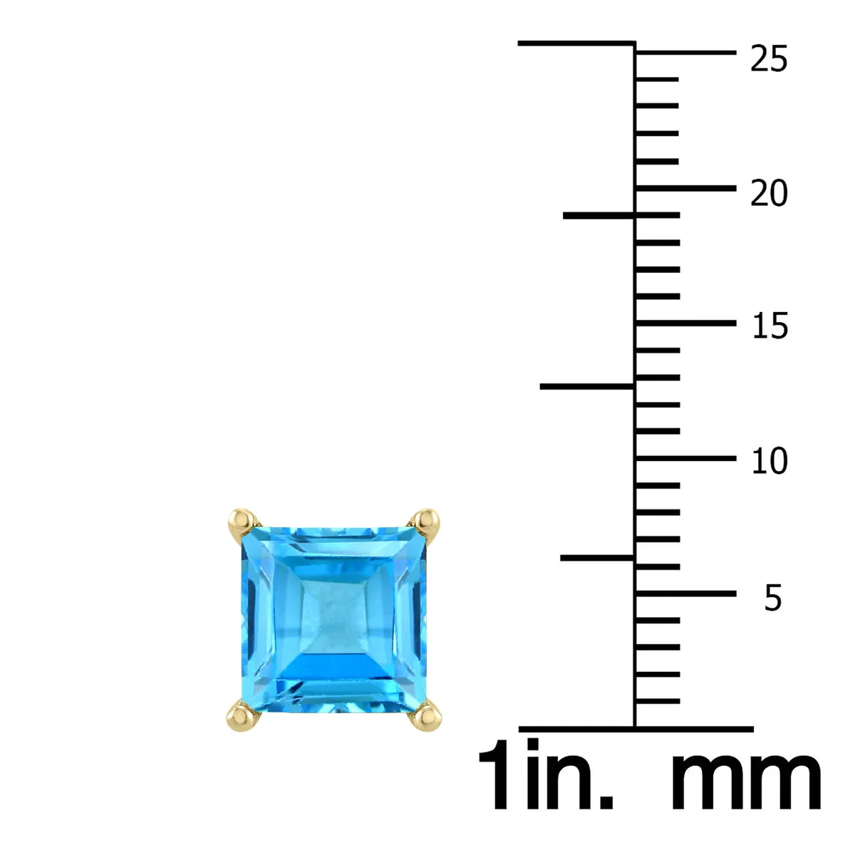 14K Yellow Gold 6Mm Square Blue Topaz Earrings