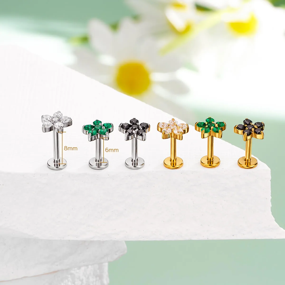 16G Flower Threadless Push Pin CZ Flat Back Cartilage Stud Earring