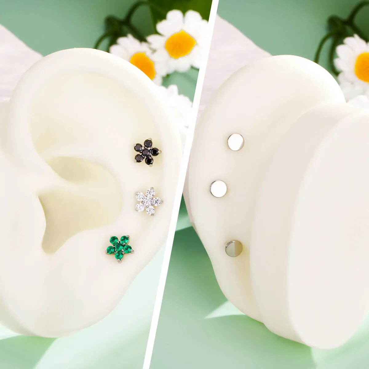 16G Flower Threadless Push Pin CZ Flat Back Cartilage Stud Earring