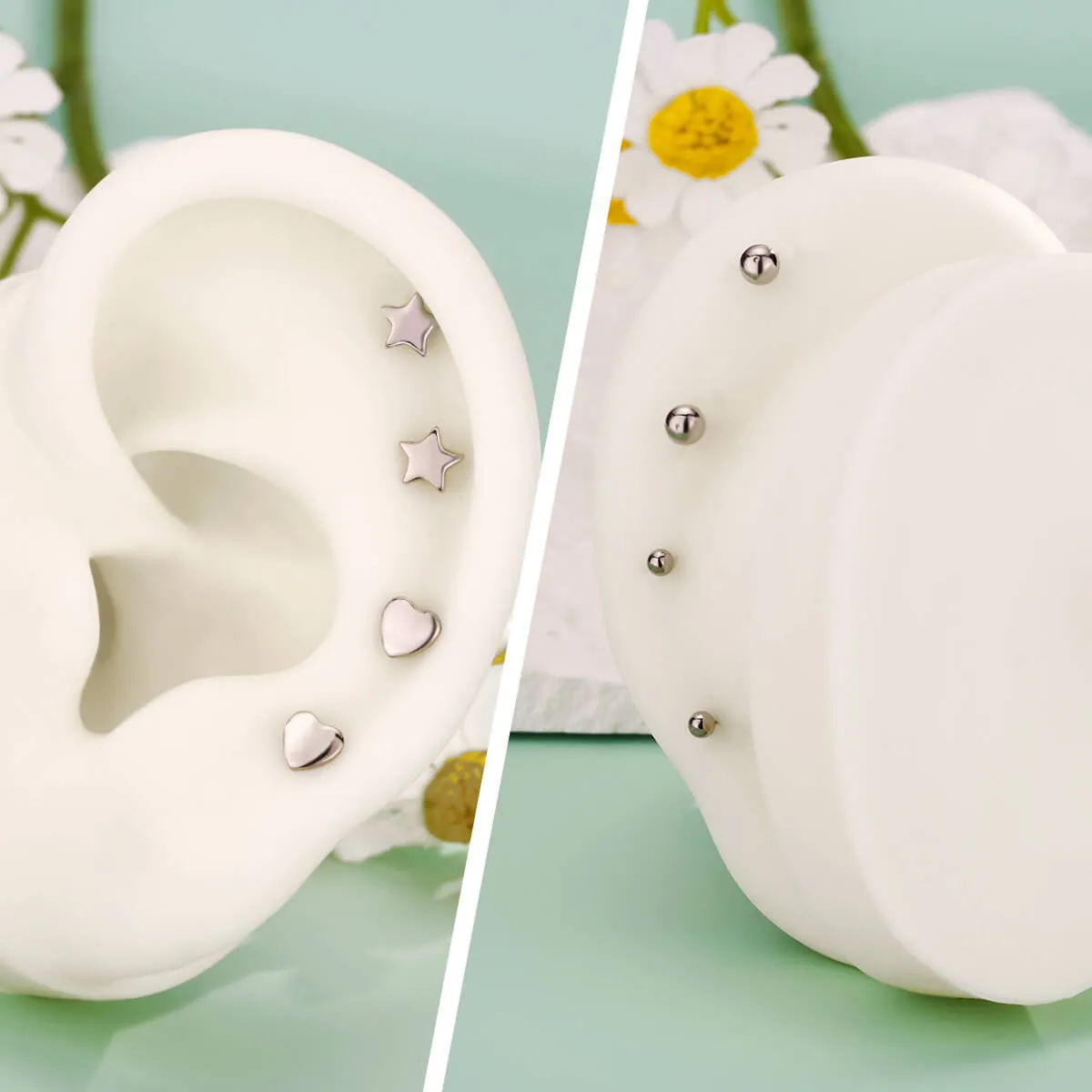 16G Titanium Threadless Ball Top Star Heart Flat Back Cartilage Stud