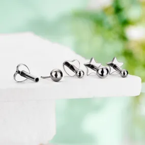 16G Titanium Threadless Ball Top Star Heart Flat Back Cartilage Stud