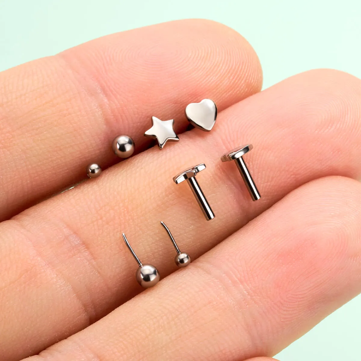 16G Titanium Threadless Ball Top Star Heart Flat Back Cartilage Stud