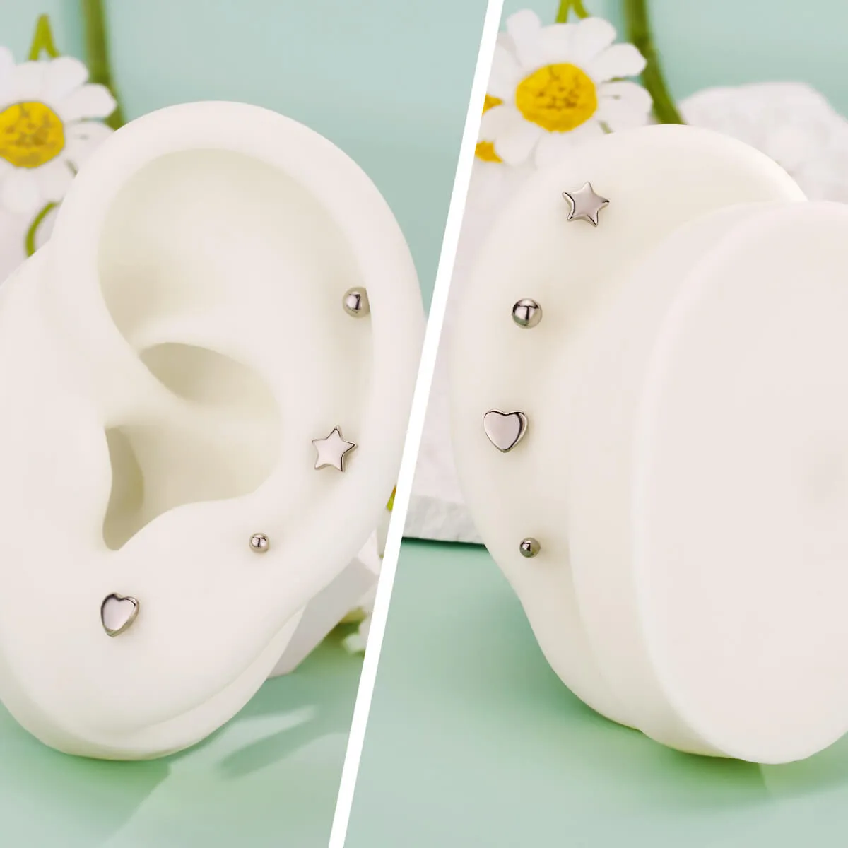 16G Titanium Threadless Ball Top Star Heart Flat Back Cartilage Stud