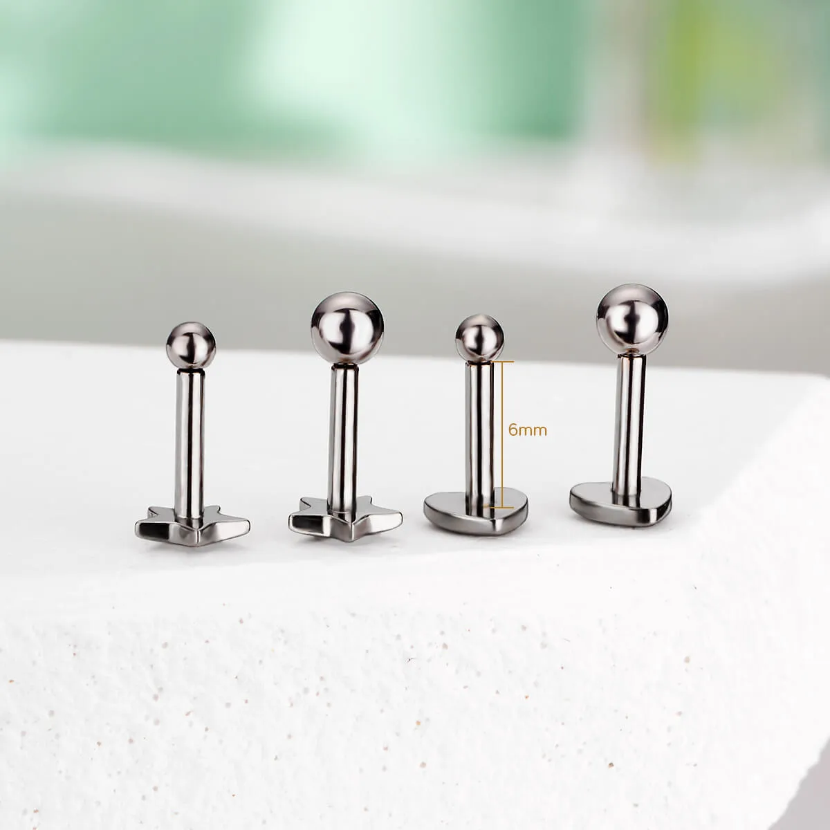 16G Titanium Threadless Ball Top Star Heart Flat Back Cartilage Stud