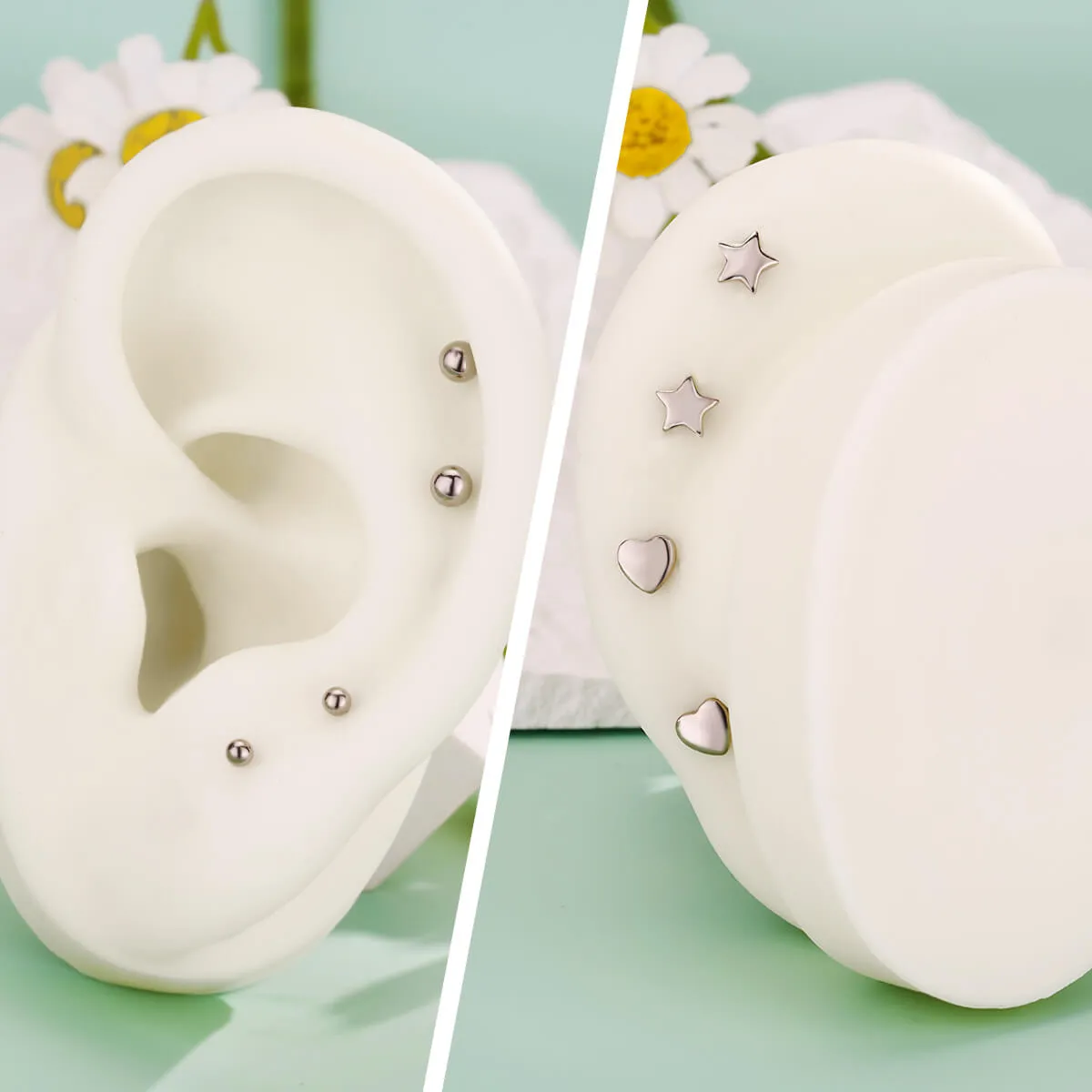 16G Titanium Threadless Ball Top Star Heart Flat Back Cartilage Stud