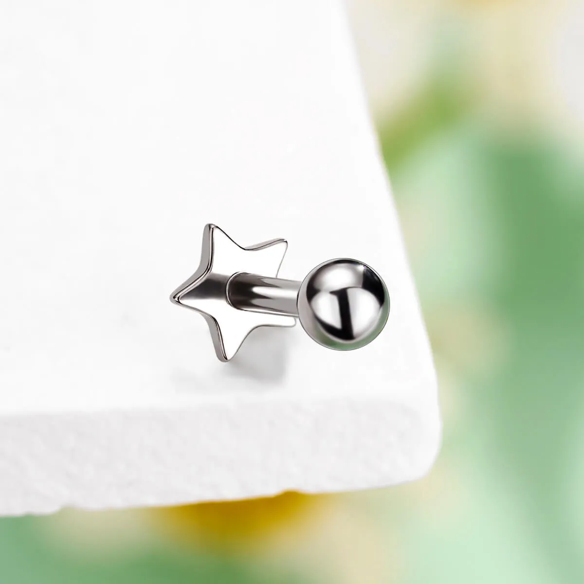16G Titanium Threadless Ball Top Star Heart Flat Back Cartilage Stud