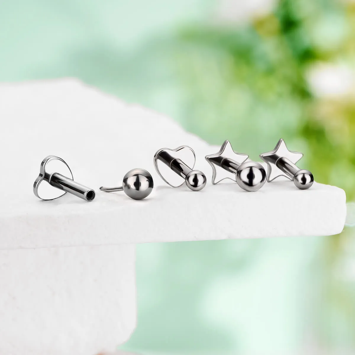 16G Titanium Threadless Ball Top Star Heart Flat Back Cartilage Stud