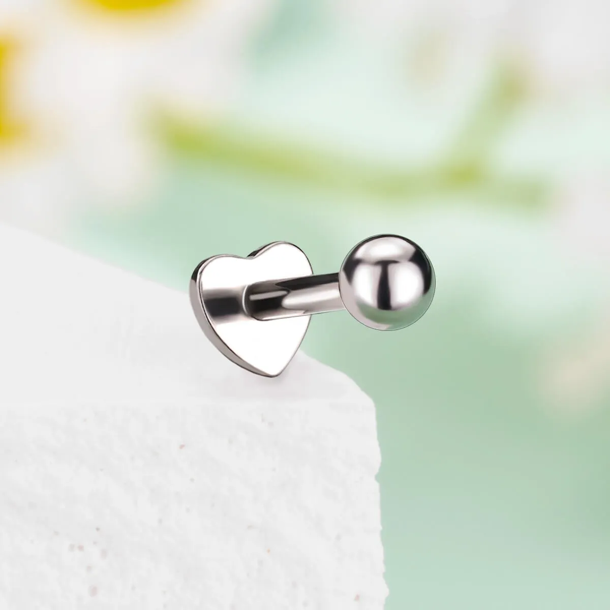 16G Titanium Threadless Ball Top Star Heart Flat Back Cartilage Stud