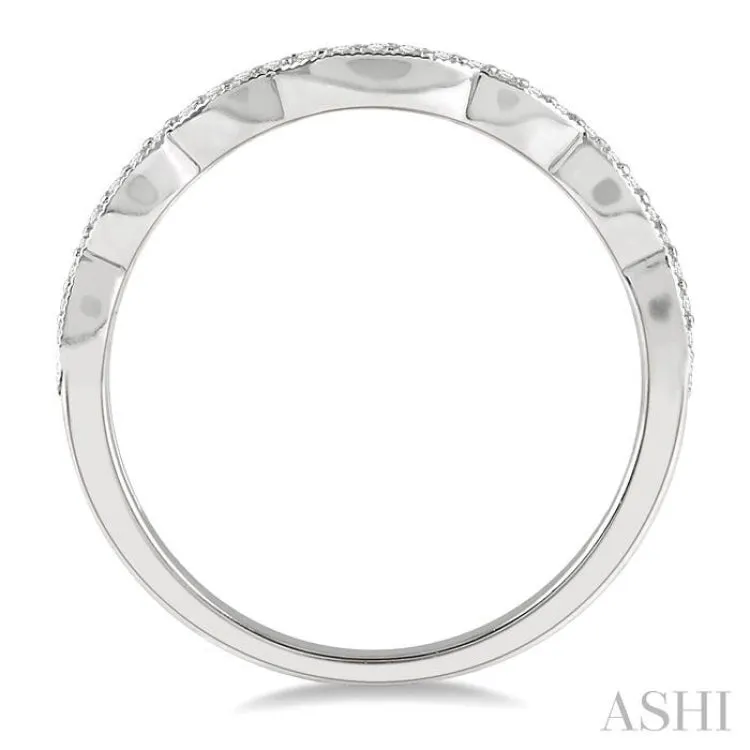 1/8 ctw Wave Cutwork Round Cut Diamond Wedding Band in 14K White Gold