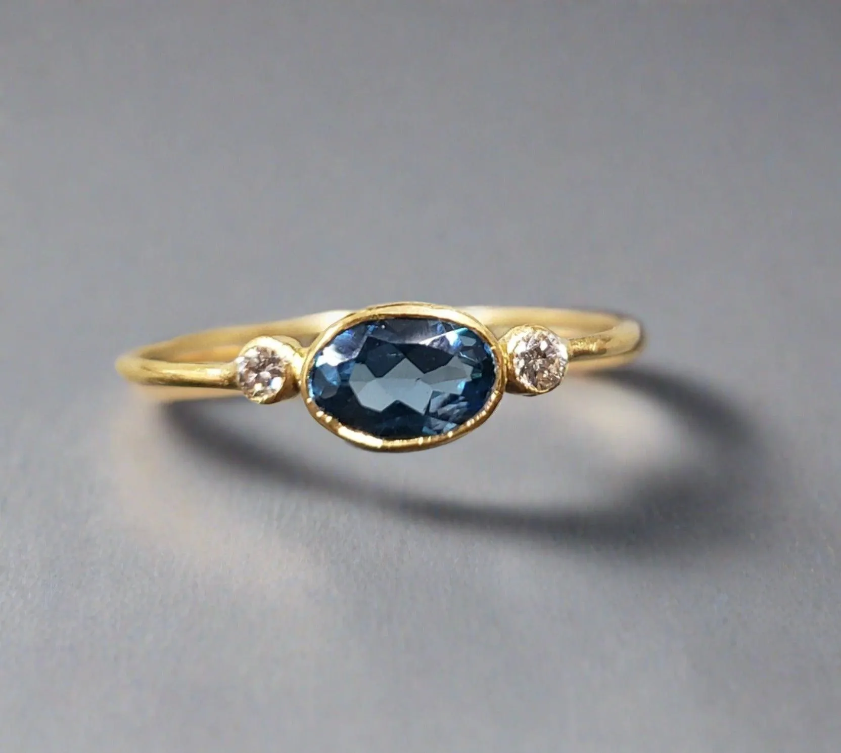 18k Gold London Blue Topaz & Diamond Ring