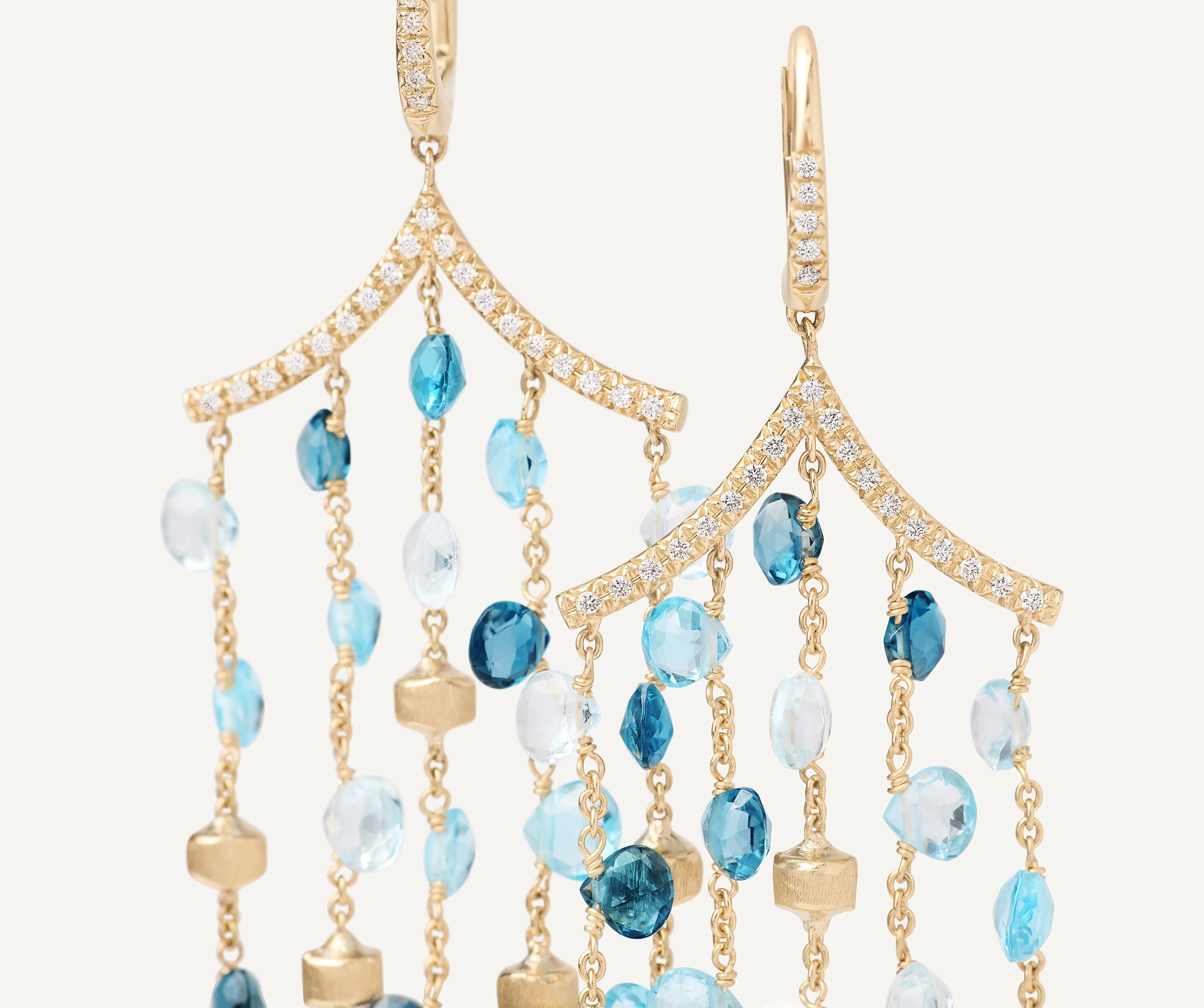 18K Yellow Gold Mixed Topaz Five-Strand Chandelier Earrings