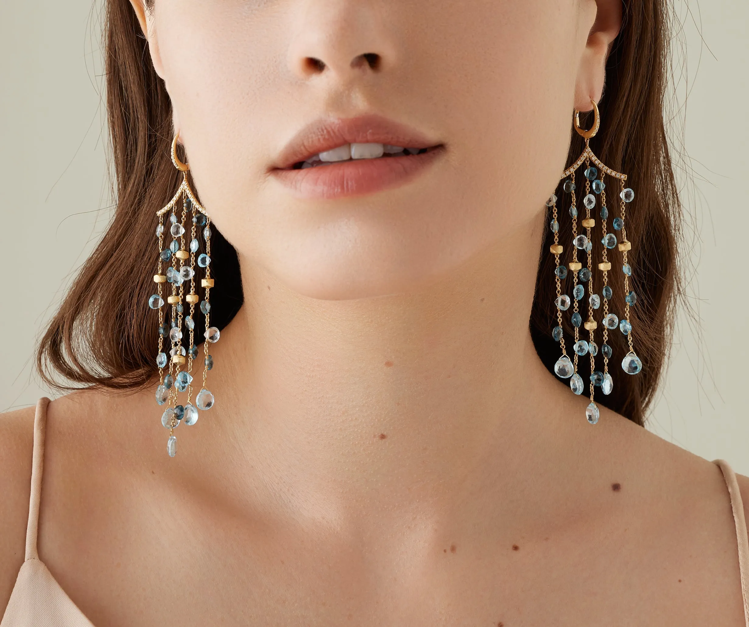 18K Yellow Gold Mixed Topaz Five-Strand Chandelier Earrings