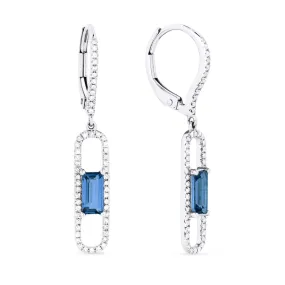 18" 0.85Ct Swiss Blue Topaz Drop/dangle Earrings In 14K White Gold