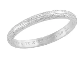 1920's Vintage Scroll Engraved Heirloom Platinum Wedding Band | Size 8.25