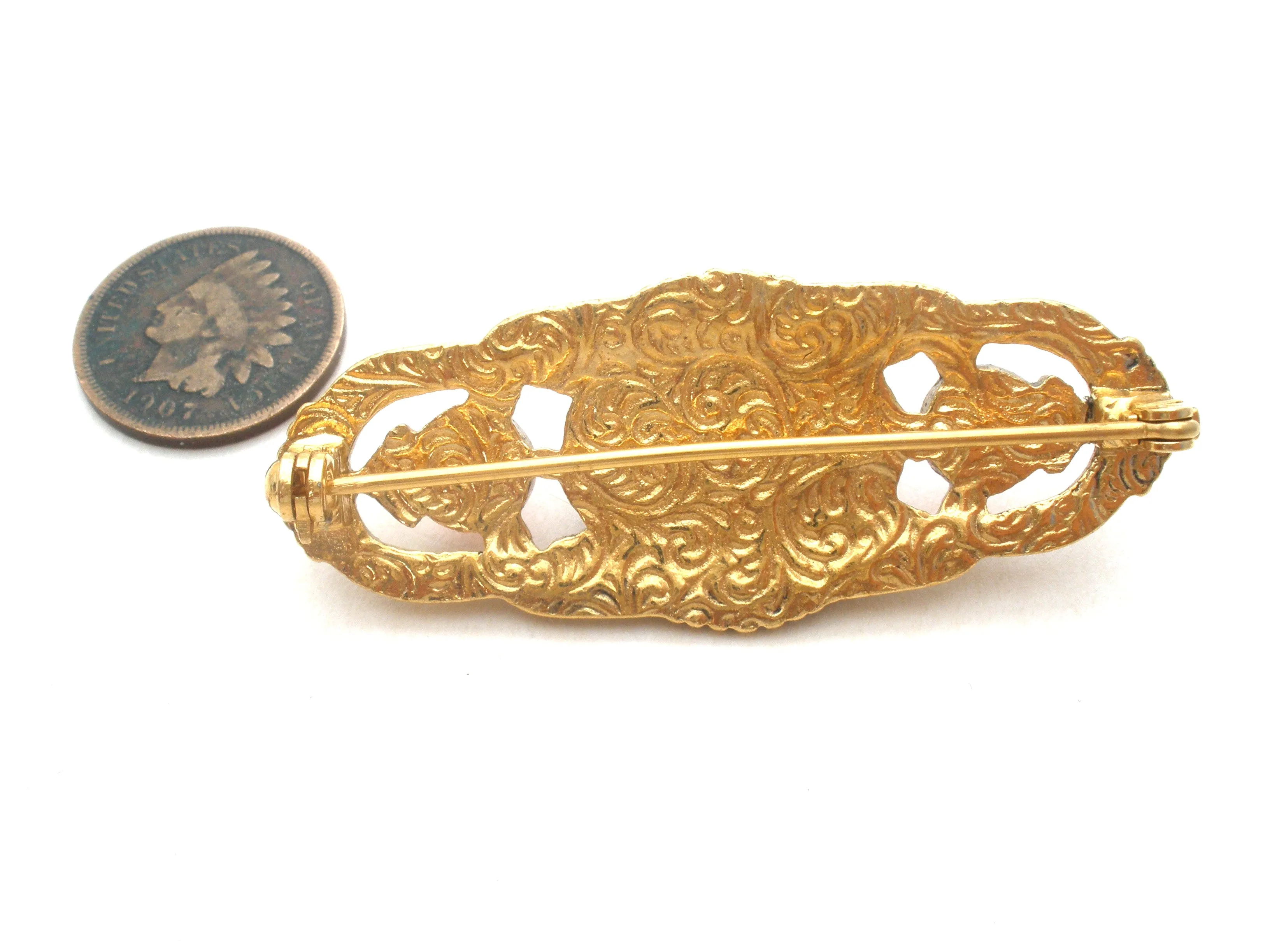 1928 Co Red & Brown Rhinestone Bar Pin Brooch