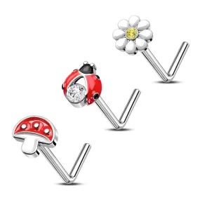 20G Mushroom/Daisy/Ladybird Nose Stud Pack