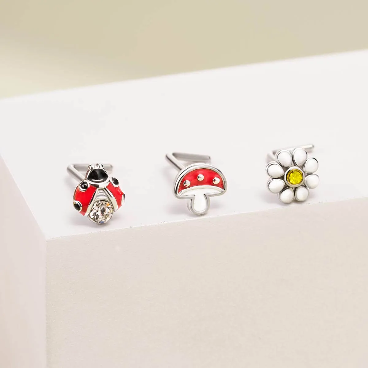20G Mushroom/Daisy/Ladybird Nose Stud Pack
