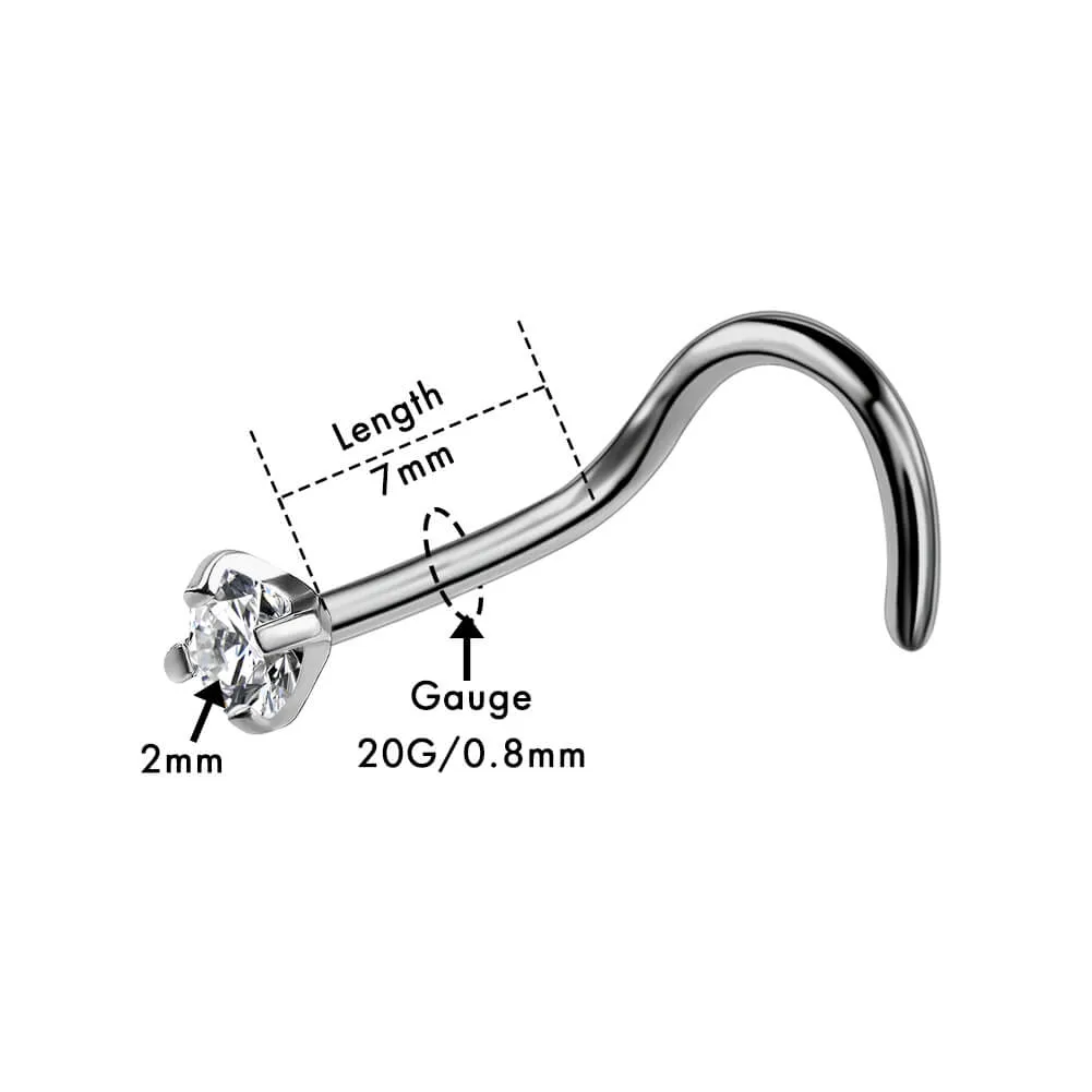 20G Titanium Nostril Screw CZ Nose Piercing Stud