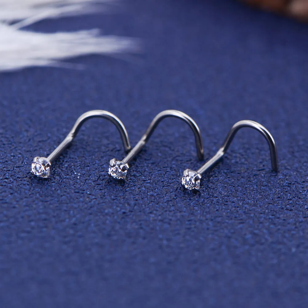 20G Titanium Nostril Screw CZ Nose Piercing Stud
